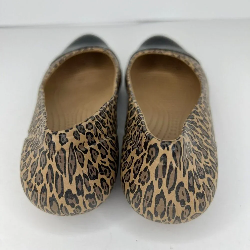 Crocs Womens Multicolor Cap Toe Leopard Print Size 8 Slip On Flat Shoes - Picture 5 of 9